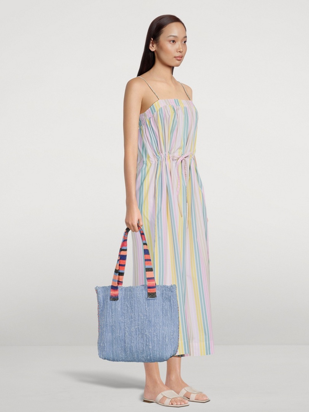 Evereve Mercado Global Patricia Handwoven Light Blue Tote with Colorful Straps